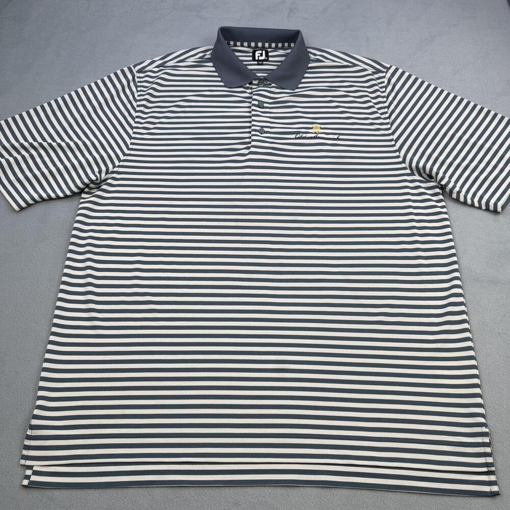 FootJoy Polo Shirt Mens XL Gray Stripe Old Memorial Golf Performance Logo